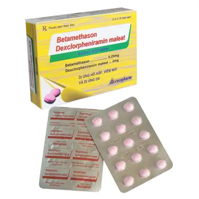 Betamethason Dexclorpheniramin maleat - điều trị triệu chứng do dị ứng (Hộp 2 vỉ x 15 viên)